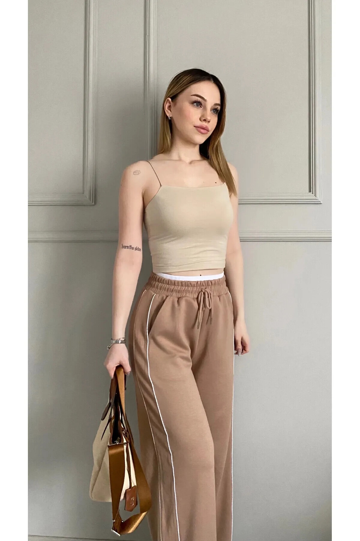 Kadın Bej Kemer Detaylı Model Eşofman Altı (zck0781)