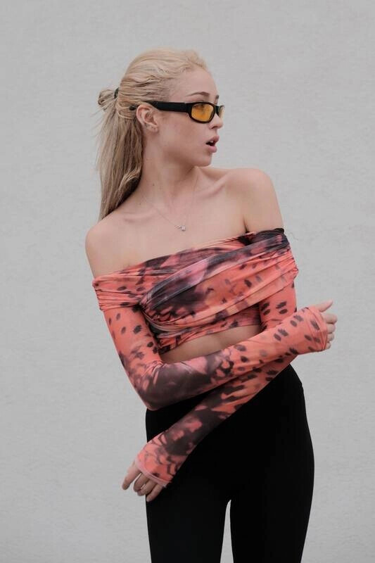 Kadın Kiremit Kolları Tül Göğüs Detaylı Bluz (zck0739)