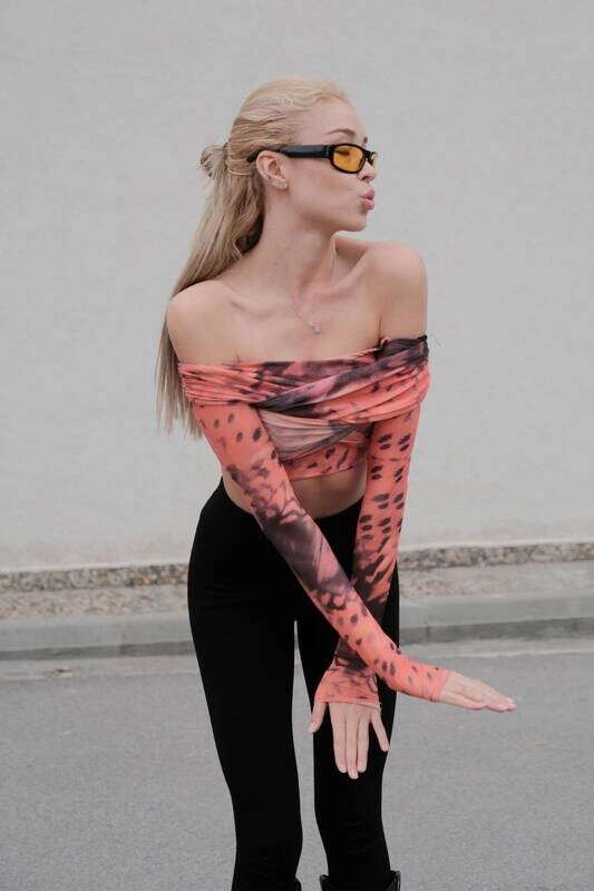 Kadın Kiremit Kolları Tül Göğüs Detaylı Bluz (zck0739)