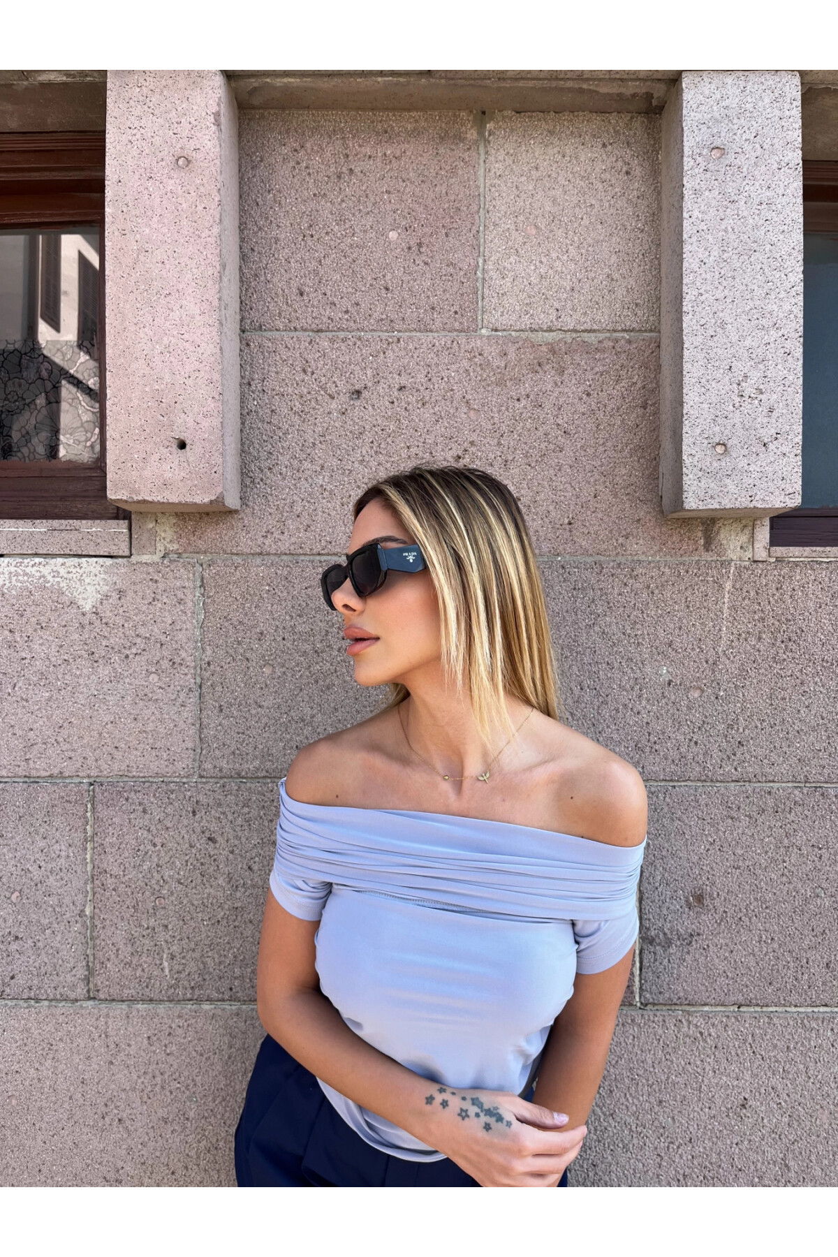 Kadın Lila Kayık Yaka Kısa Kollu Bluz (zck0794)