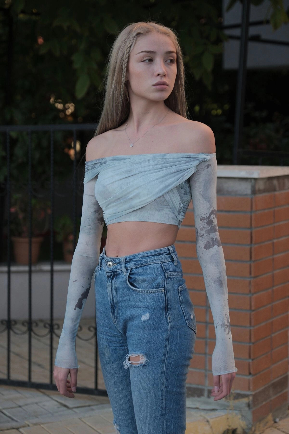 Kadın Renkli Kolları Tül Göğüs Detaylı Bluz (zck0739)