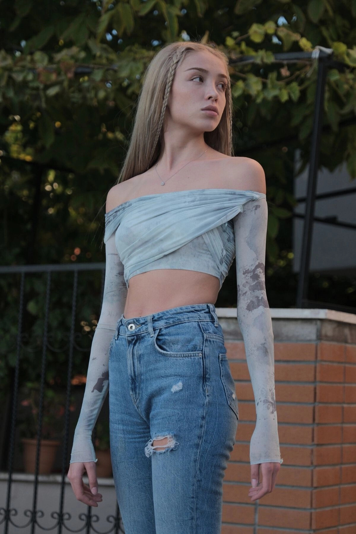 Kadın Renkli Kolları Tül Göğüs Detaylı Bluz (zck0739)