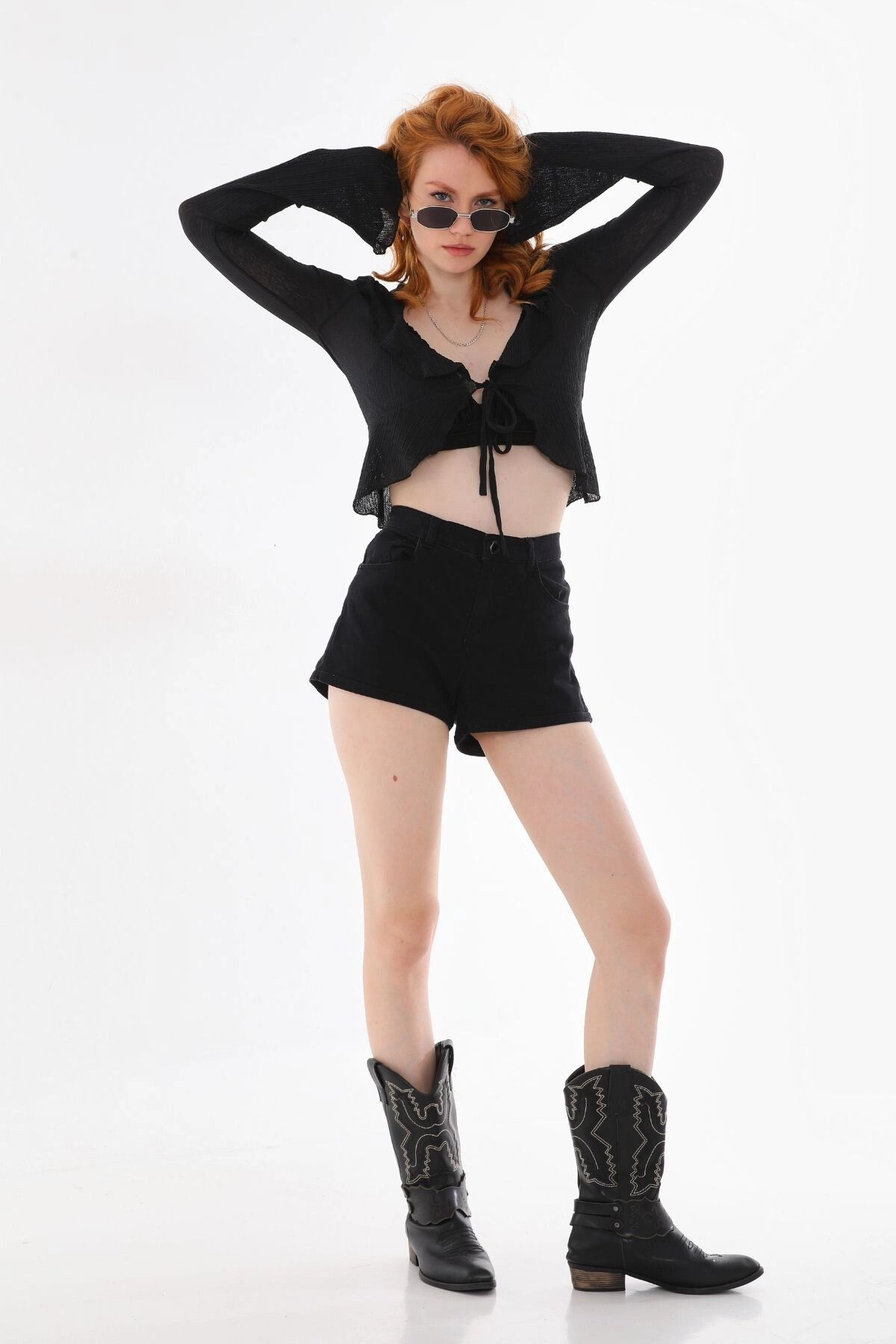 Kadın Siyah Önü Bağlamalı Uzun Kollu Bluz (zck0756)