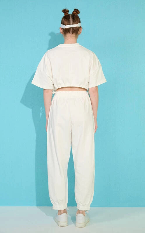 Kadın Beyaz Yanı Büzgülü Ve Paçası Lastikli İkili Takım (zck0301)