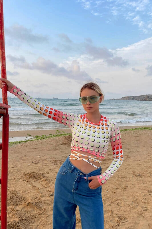 Kadın Ekru Bel Dolamalı Uzun Kollu Bluz (zck0540)