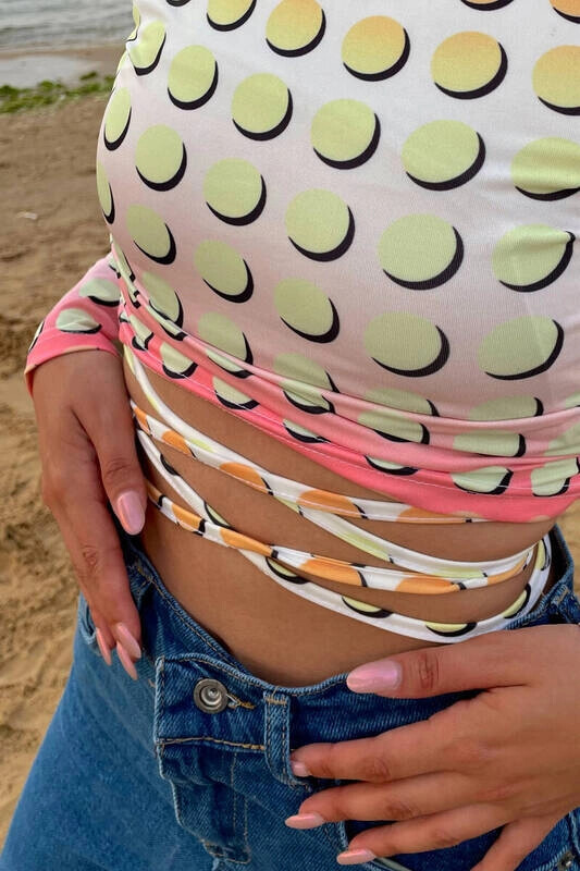 Kadın Ekru Bel Dolamalı Uzun Kollu Bluz (zck0540)