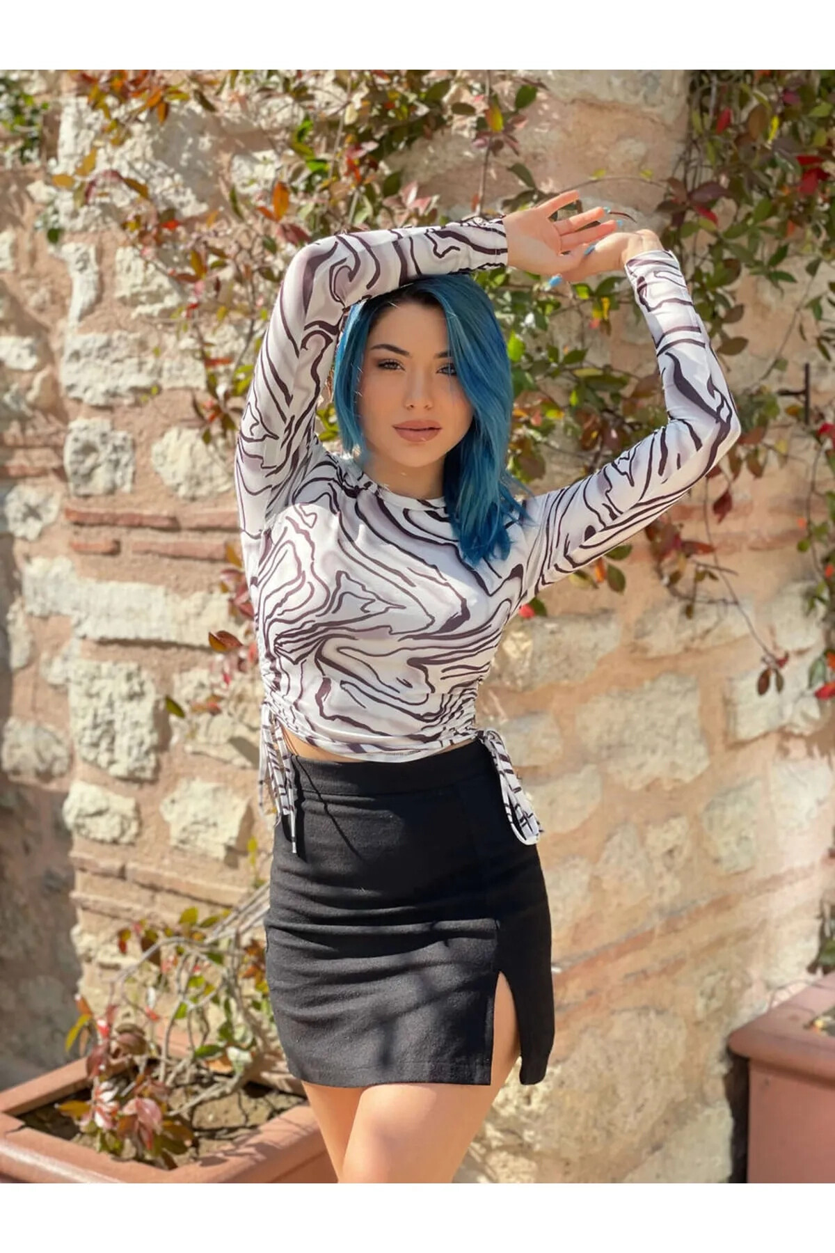 Kadın Ekru Bisiklet Yaka Büzgülü Bluz (zck0581)