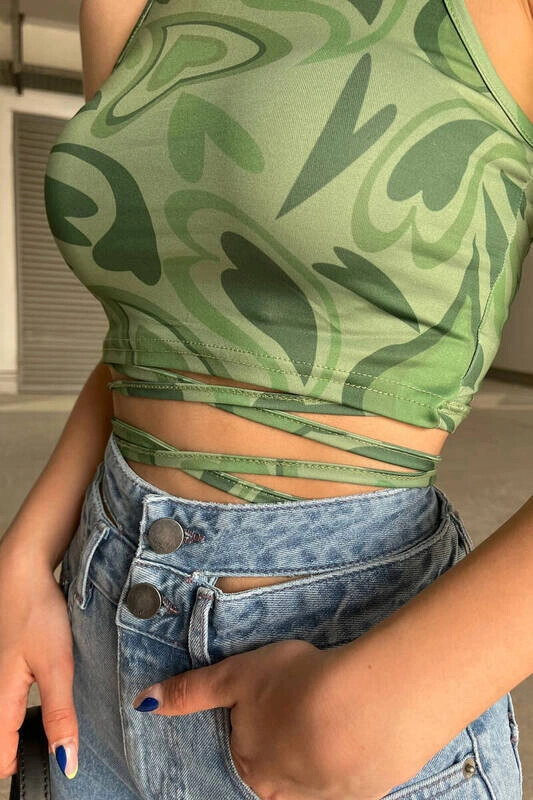 Kadın Haki Desenli Bel Dolamalı Bluz (zck0475)