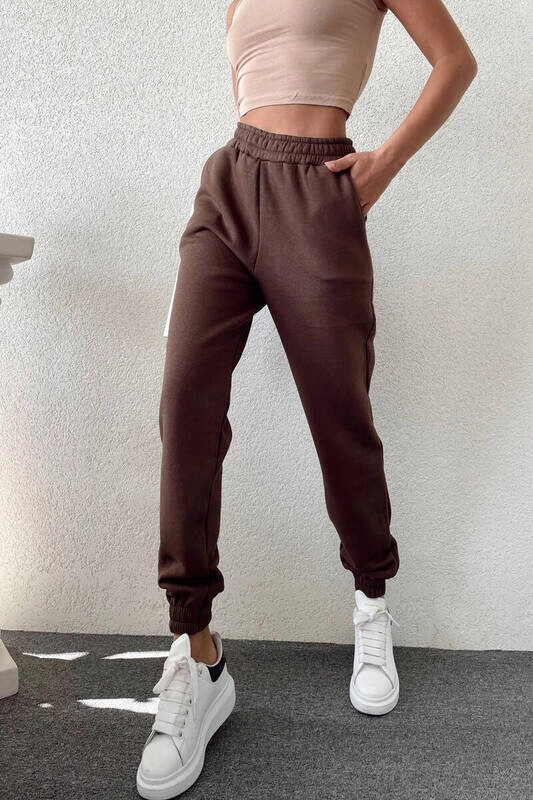 Kadın Kahverengi İçi Şardonlu Üç İplik Eşofman Altı (zck0577)