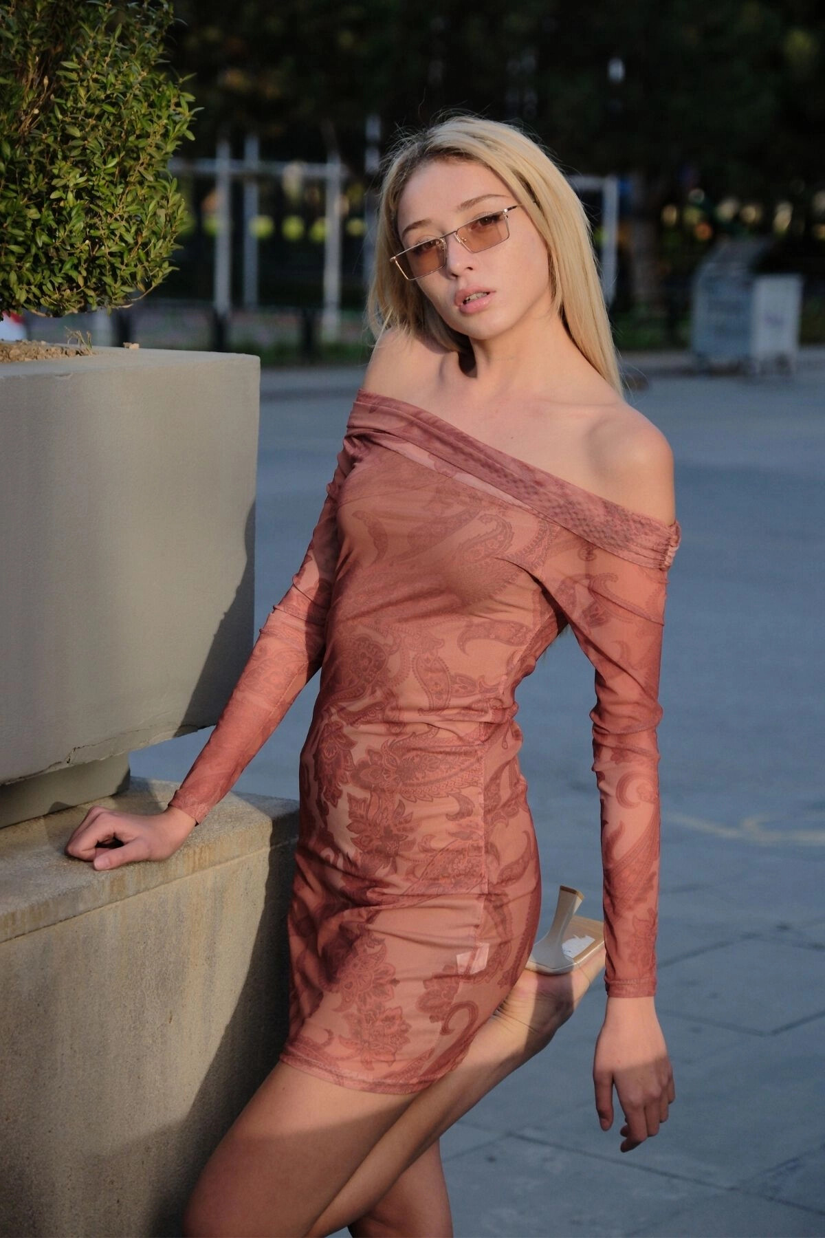 Kadın Kiremit Kolları Tül Detaylı Vücuda Oturan Astarlı Mini Elbise (zck0732)