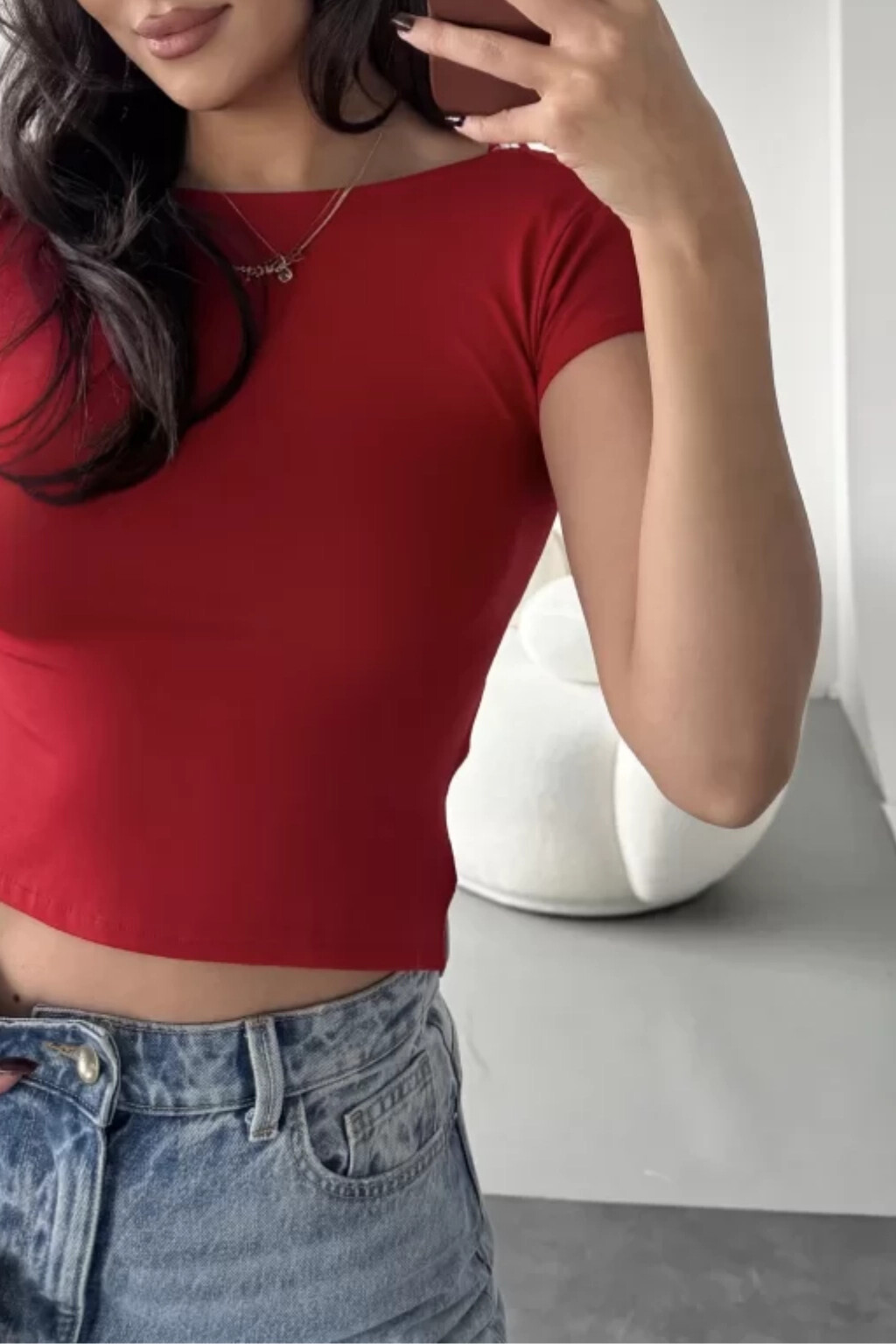 Kadın Kırmızı Sırt Dekolteli Ayarlanabilen Crop (ZCK99)