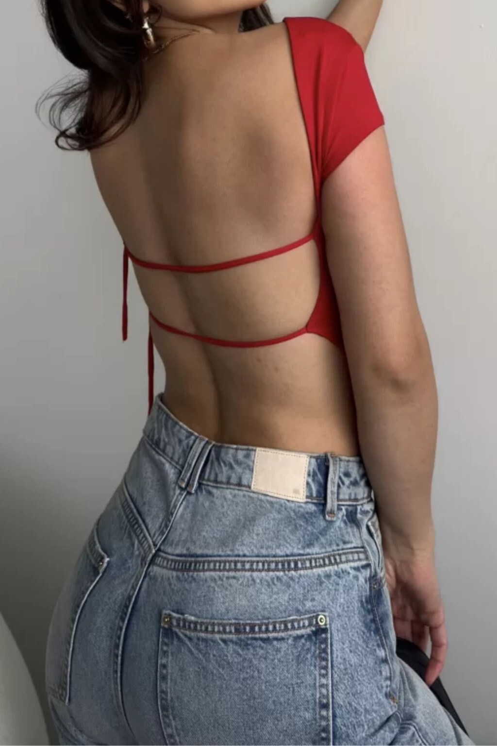 Kadın Kırmızı Sırt Dekolteli Ayarlanabilen Crop (ZCK99)