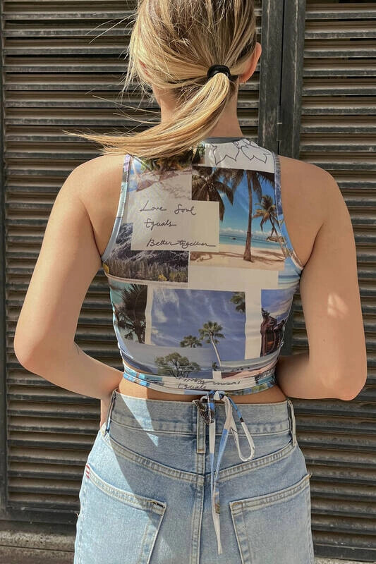 Kadın Mavi Desenli Bel Dolamalı Bluz (zck0475)