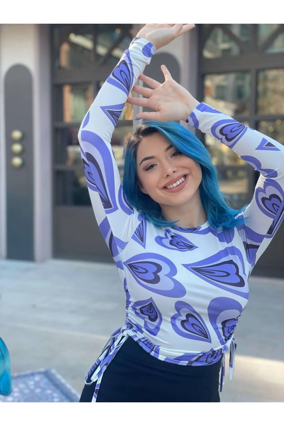 Kadın Mor Bisiklet Yaka Büzgülü Bluz (zck0581)