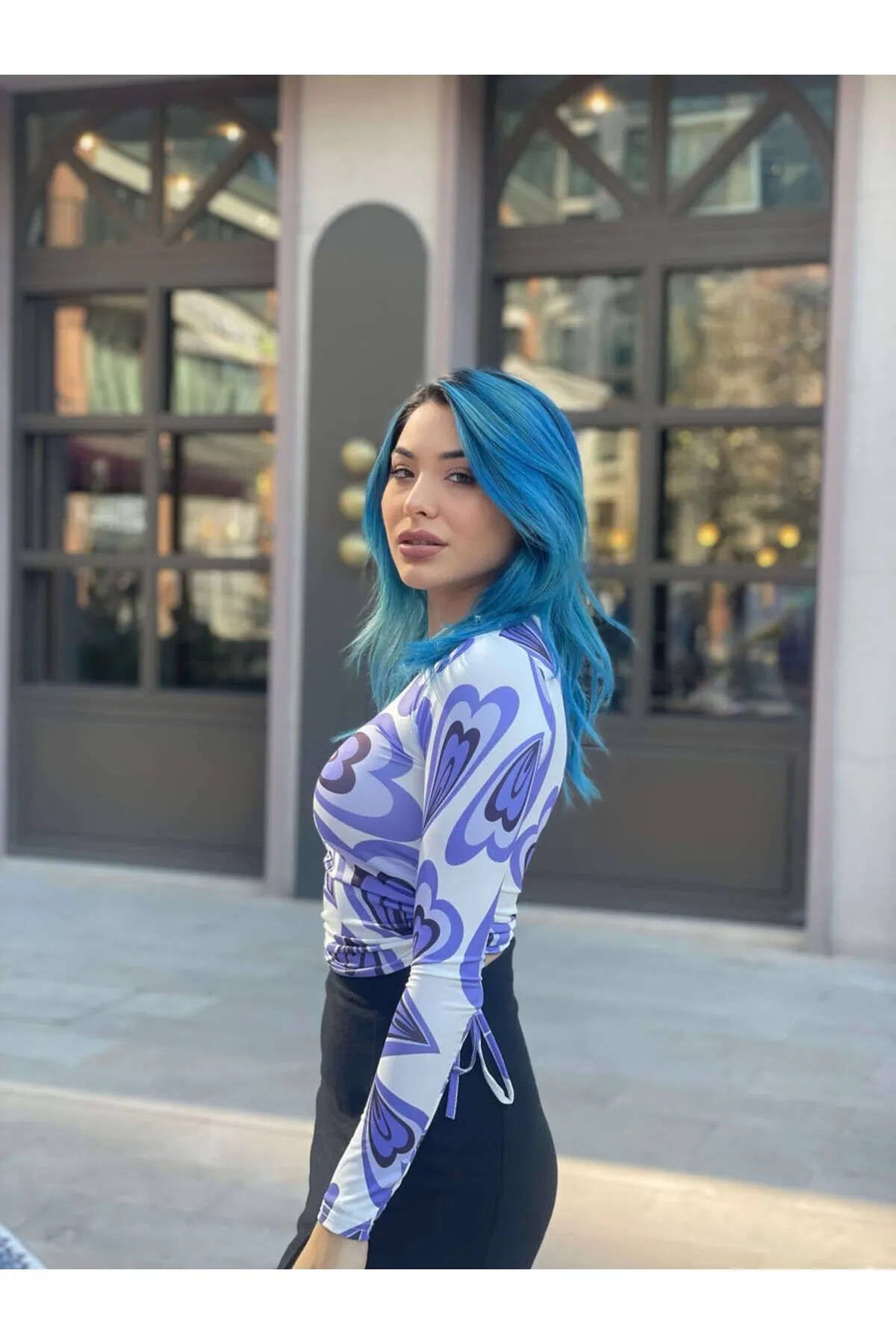 Kadın Mor Bisiklet Yaka Büzgülü Bluz (zck0581)