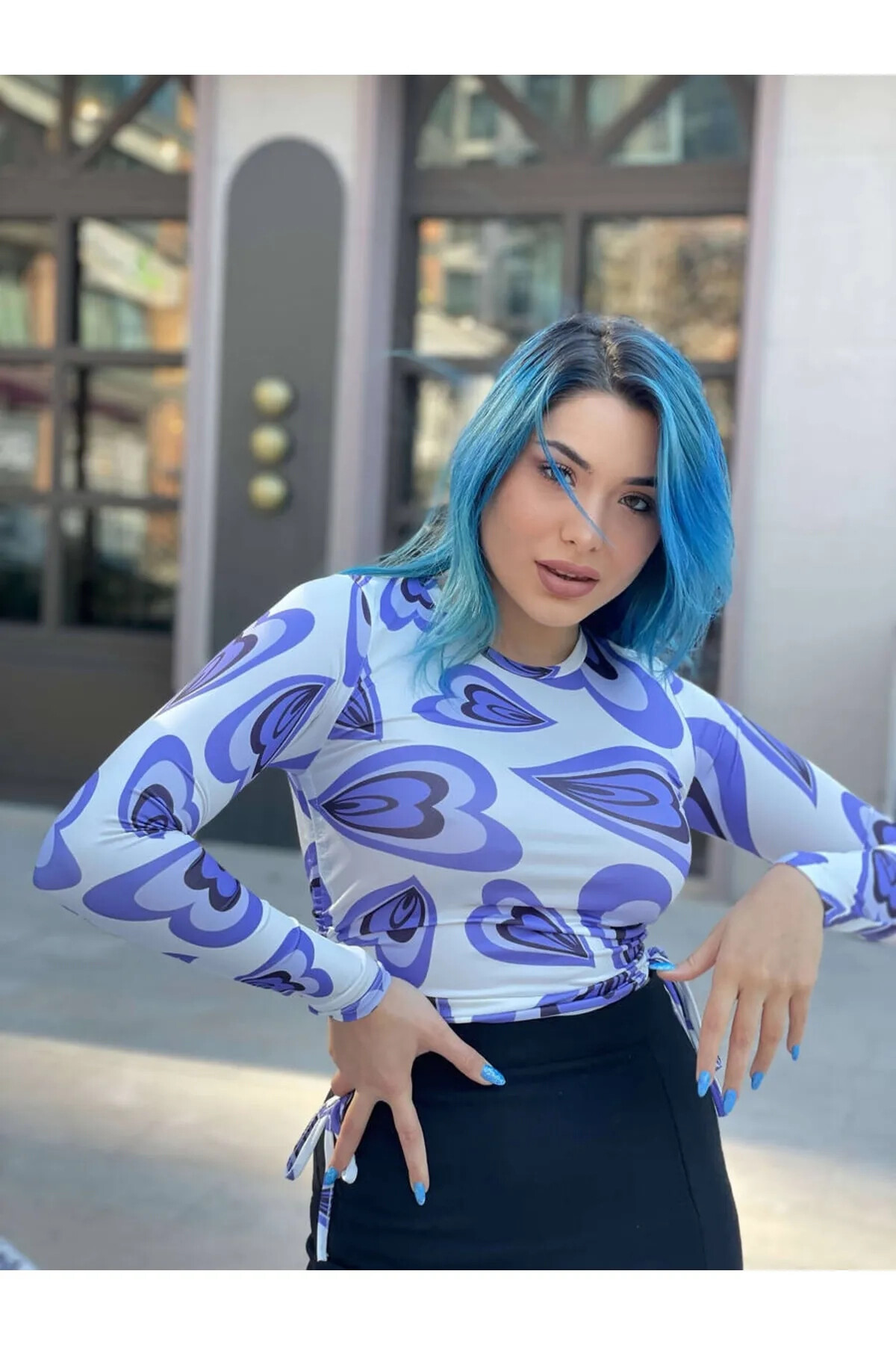 Kadın Mor Bisiklet Yaka Büzgülü Bluz (zck0581)