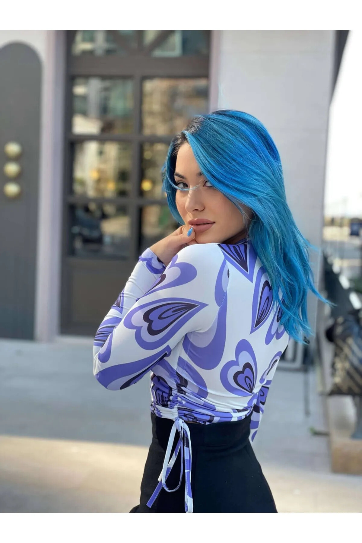 Kadın Mor Bisiklet Yaka Büzgülü Bluz (zck0581)