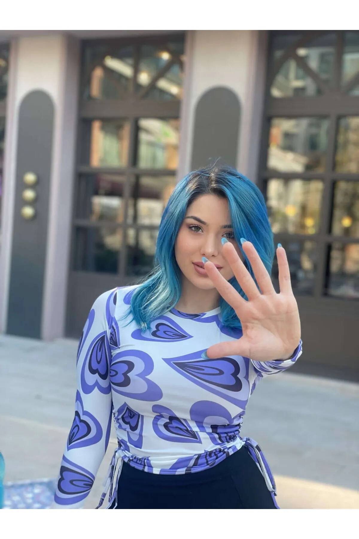 Kadın Mor Bisiklet Yaka Büzgülü Bluz (zck0581)