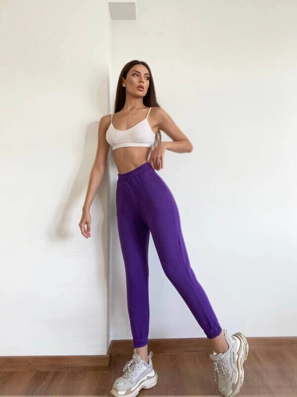 Kadın Mor İçi Şardonlu Üç İplik Eşofman Altı (zck0577)