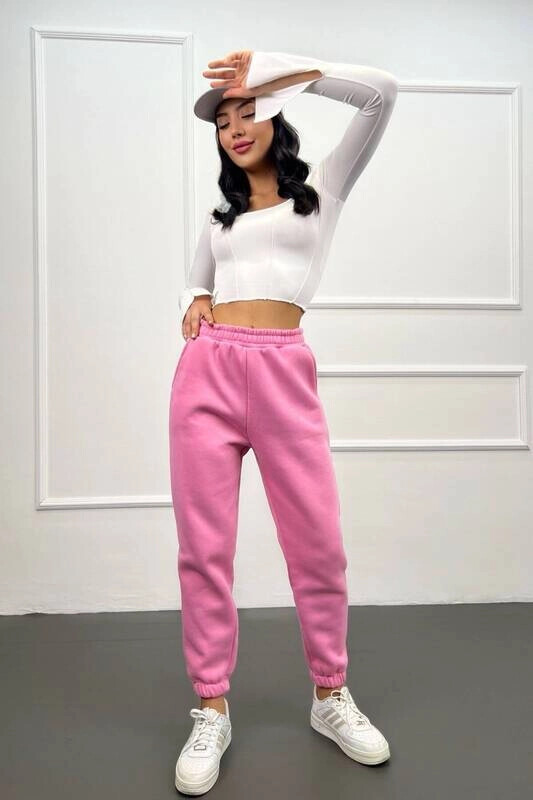 Kadın Pembe İçi Şardonlu Üç İplik Eşofman Altı (zck0577)