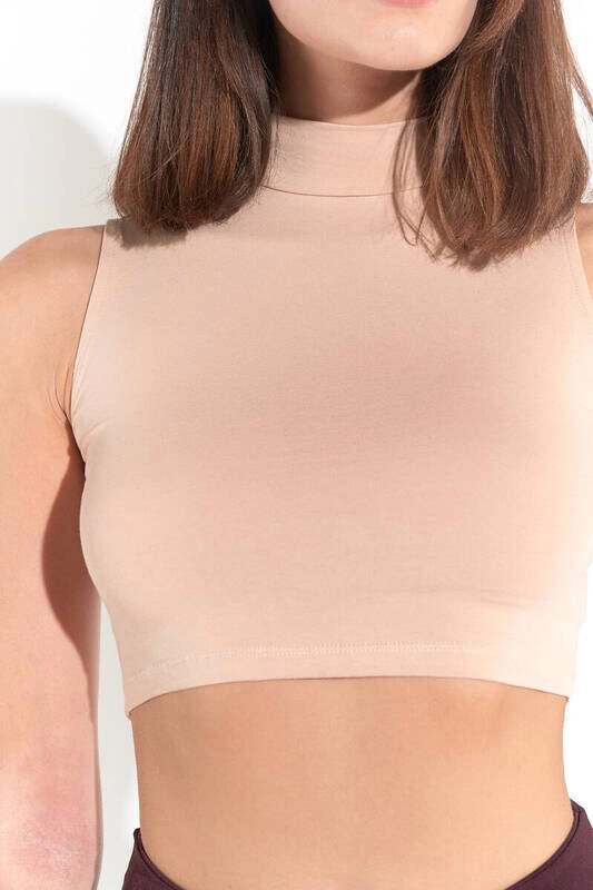 Kadın Ten Rengi Balıkcı Yaka Sıfır Kol Crop Büstiyer (ZCK0137)