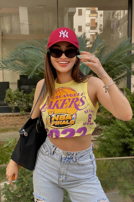 Kadın Yeşil Baskılı Crop Tshirt (zck0465)