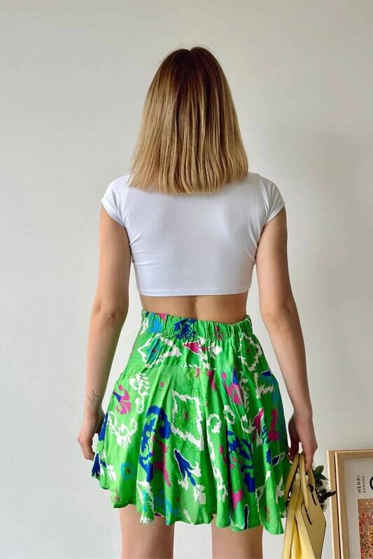 Kadın Yeşil Volanlı Mini Şortlu Etek (zck0479)