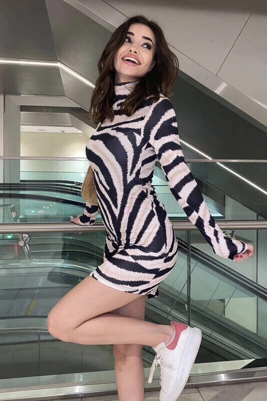 Kadın Zebra Boğazlı Desenli Elbise (zck0424)