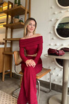 Kadın Bordo Beli Lastikli Rahat Kalıp Gofre Pantolon (ZCKSA26)