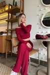 Kadın Bordo Beli Lastikli Rahat Kalıp Gofre Pantolon (ZCKSA26)