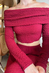 Kadın Bordo Beli Lastikli Rahat Kalıp Gofre Pantolon (ZCKSA26)