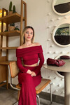 Kadın Bordo Beli Lastikli Rahat Kalıp Gofre Pantolon (ZCKSA26)