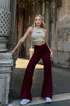 Kadın Bordo Fiyonk Detaylı Model Pantolon (ZCKSS148)