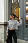 Kadın Gri model kumaş yıkamalı oversize sweat  (zck1798)