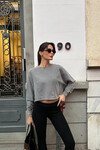 Kadın Gri model kumaş yıkamalı oversize sweat  (zck1798)