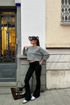 Kadın Gri model kumaş yıkamalı oversize sweat  (zck1798)
