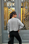 Kadın Gri model kumaş yıkamalı oversize sweat  (zck1798)