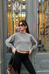 Kadın Gri model kumaş yıkamalı oversize sweat  (zck1798)