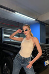 Kadın Krem Yılbaşına Özel Taşlı Boyundan Bağlamalı Bodysuit (ZCKSS127)