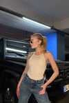 Kadın Krem Yılbaşına Özel Taşlı Boyundan Bağlamalı Bodysuit (ZCKSS127)