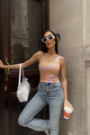 Kadın Lila Tek Kol Askılı Crop Bluz (ZCKSS101)