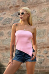 Kadın Pembe Asimetrik Triko Straplez Bluz (ZCKTY029)