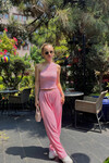 Kadın Pembe Beli Lastikli Rahat Kalıp Gofre Pantolon (ZCKSA26)