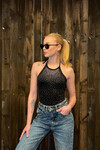 Kadın Siyah Yılbaşına Özel Taşlı Boyundan Bağlamalı Bodysuit (ZCKSS127)