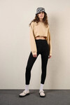 Kadın Bej Kısa Crop Sweat (zck0323)