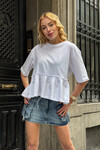 Kadın Beyaz Volanlı Oversize T-shirt (ZCKSS163)