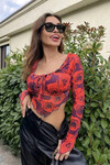 Kadın Kırmızı Asimetrik Kesim Crop Tül Bluz (zck0569)