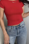 Kadın Kırmızı Sırt Dekolteli Ayarlanabilen Crop (ZCK99)