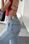 Kadın Kırmızı Sırt Dekolteli Ayarlanabilen Crop (ZCK99)