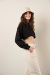 Kadın Siyah Kısa Crop Sweat (zck0323)